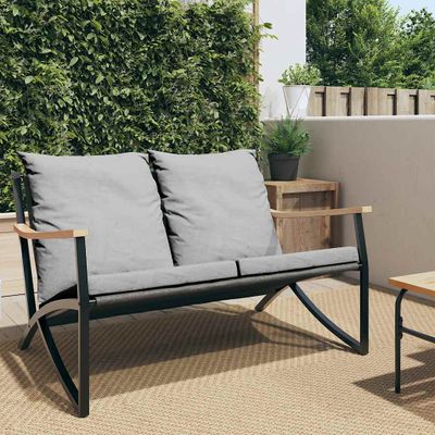 vidaXL Záhradná lavička s vankúšmi 120 cm čierna oceľ