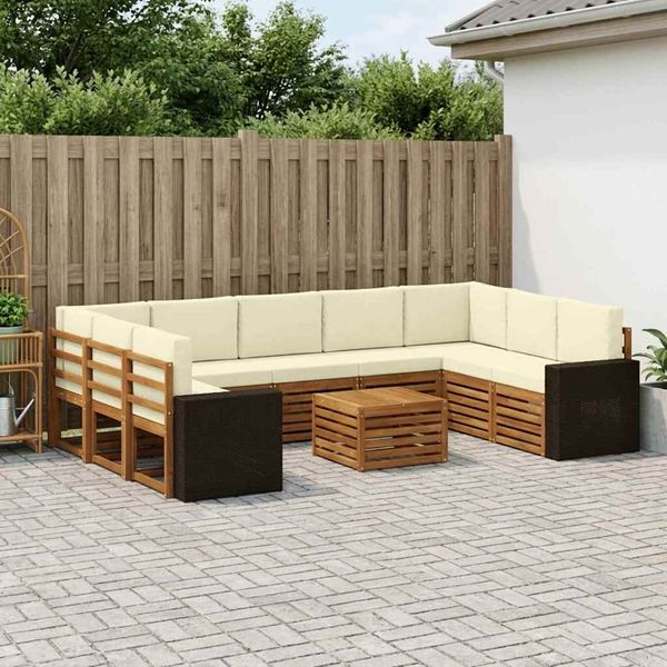 vidaXL Súpravy pohoviek 10 pcs Prírodná a krémová Pevné akáciové drevo