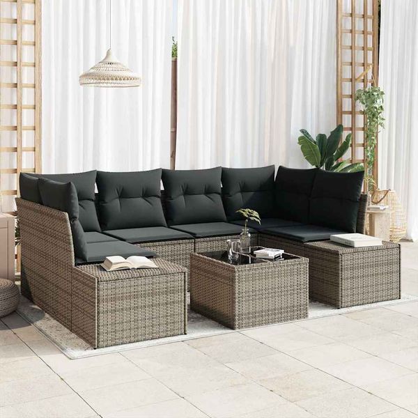 vidaXL Súprava záhradných pohoviek s vankúšom 8 pcs Sivá polyratan