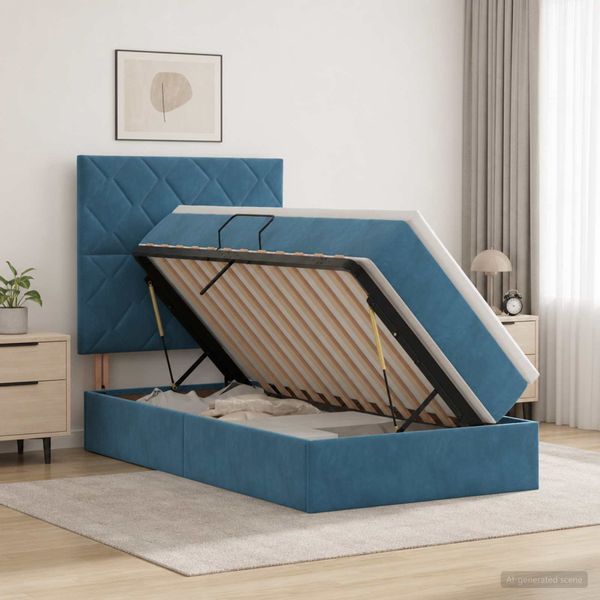 vidaXL Postel s úložným prostorem a matrací Tmavomodrá 100 x 200 cm