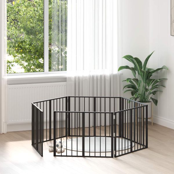 vidaXL Psia brána 6 pcs Čierny 80 x 60 cm Pozinkovaná oceľ