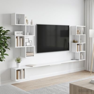 vidaXL Nástenná polica na TV Biela 200 x 15 x 94 cm Kompozitné drevo