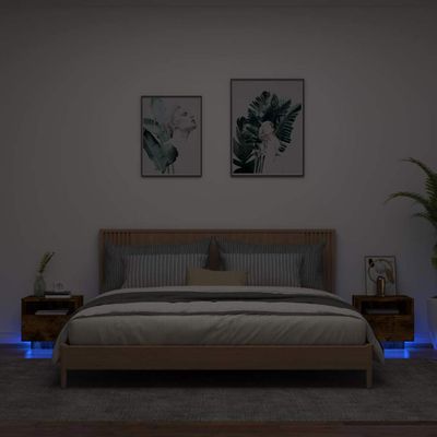 vidaXL Nočné stolíky s LED svetlami 2 ks dymový dub 40x39x37 cm