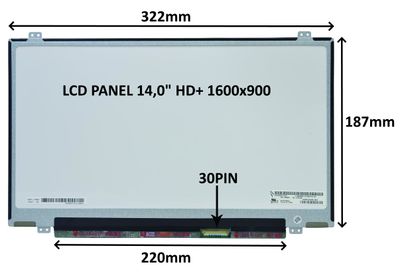 LCD PANEL 14,0'' HD+ 1600x900 30PIN MATNÝ / ÚCHYTY HORE A DOLE
