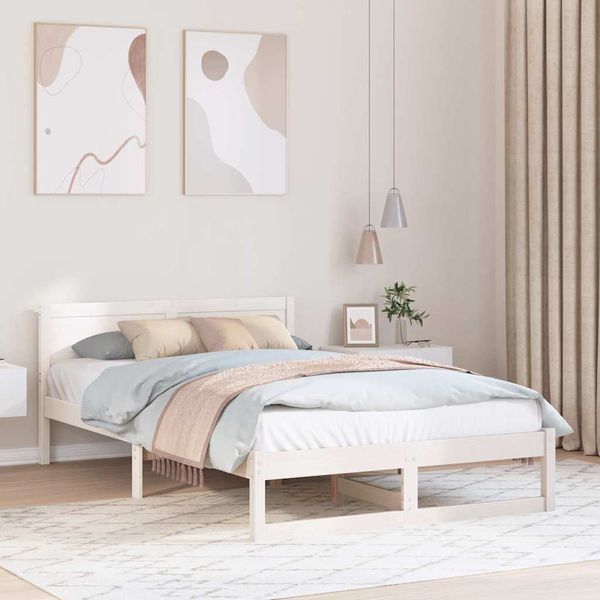 vidaXL Rám postele Biela 140 x 190 cm Masívne borovicové drevo