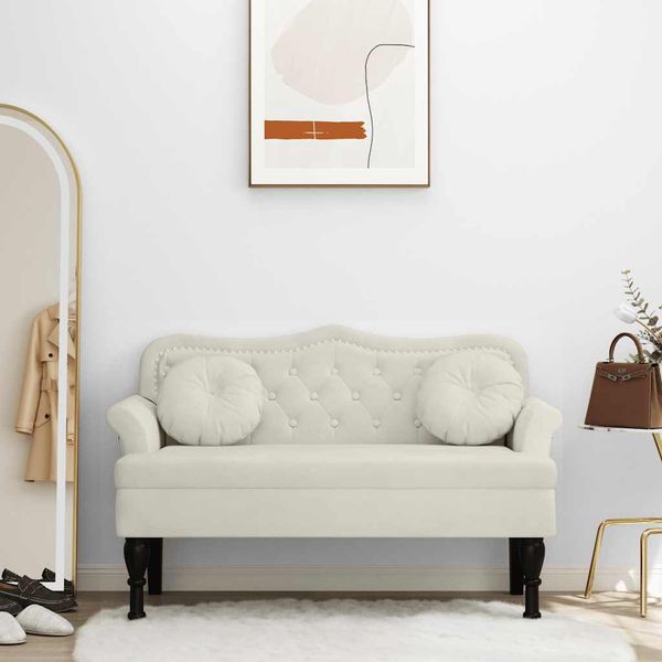 vidaXL Lavica s vankúšmi krémová 120,5x65x75 cm zamat