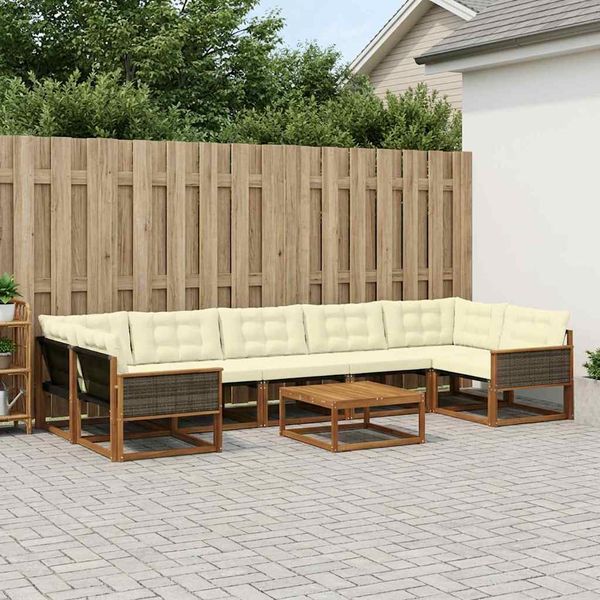 vidaXL Záhradná súprava gaučov s vankúšom 8 pcs Prírodná a krémová
