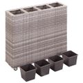 vidaXL Vyvýšený záhradný záhon+4 nádoby 80x22x79 cm, polyratan, sivý