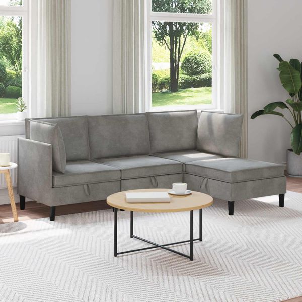 vidaXL Súprava nábytku do obývačky s vankúšom 4 pcs Svetlosivá Zamat