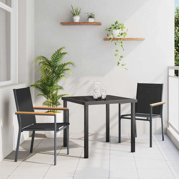 vidaXL Záhradný jedálenský set 3 pcs Čierna Práškovaná oceľ