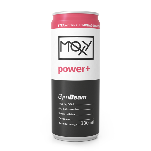 MOXY power+ Energetický nápoj 330 ml - GymBeam, jahodová limonáda, 330 ml