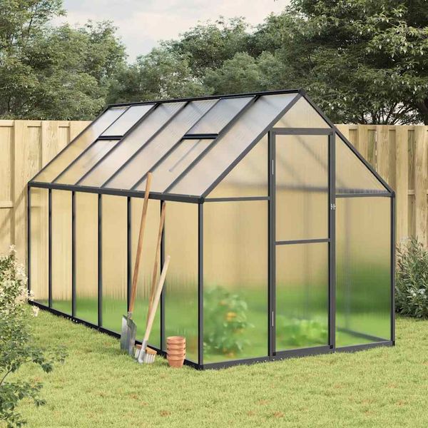 vidaXL Skleník s podkladovým rámom antracitový 334x169x195 cm hliník