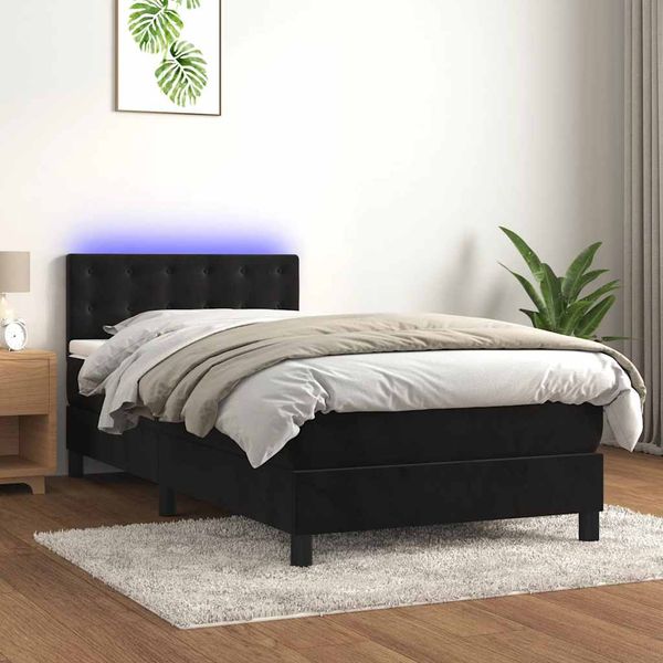 vidaXL Posteľ boxsping s matracom a LED čierna 90x200 cm zamat