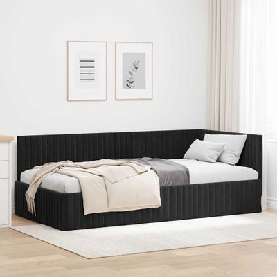 vidaXL Rohový rám postele s čelnou doskou Čierna 100 cm x 200 cm Zamat