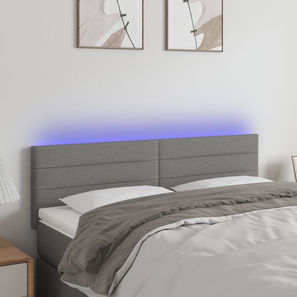 vidaXL Čelo postele s LED tmavosivé 144x5x78/88 cm látka