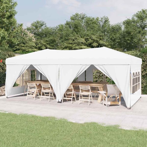 vidaXL Skladací párty stan s bočnými stenami biely 3x6 m