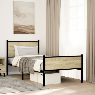 vidaXL Kovový posteľný rám bez matraca dub sonoma 90x200 cm