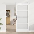 vidaXL Posuvné dvere 93 x 202 cm Masívne borovicové drevo a sklo Biela