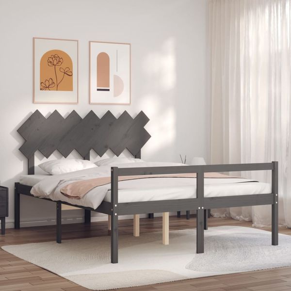 vidaXL Posteľ pre seniorov s čelom, sivá, 140x200 cm, drevený masív