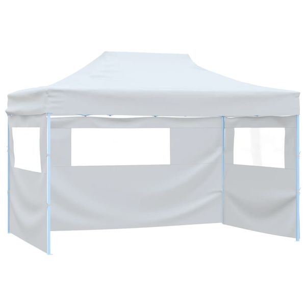 vidaXL Skladací párty stan s 3 stenami 291x413x315 cm, biely