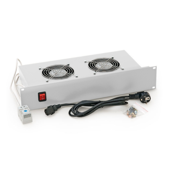19'' horiz.vent.j.2xVent.-220V/46W termost.2U sivá