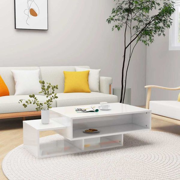 vidaXL Konferenčný stolík lesklý biely 105x55x32 cm kompozitné drevo