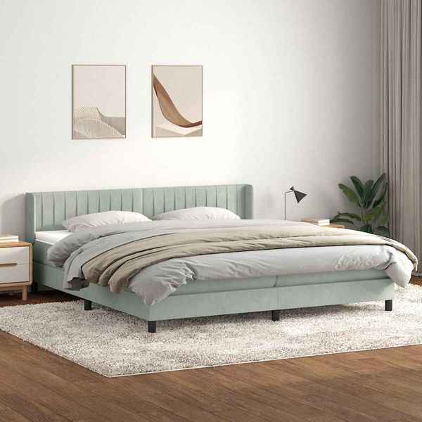 vidaXL Box Spring Posteľ s matracom Svetlosivá 200x210 cm Zamat