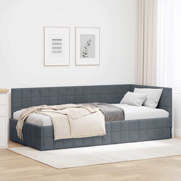 vidaXL Rohový rám postele Tmavo šedá 100 cm x 200 cm Zamat