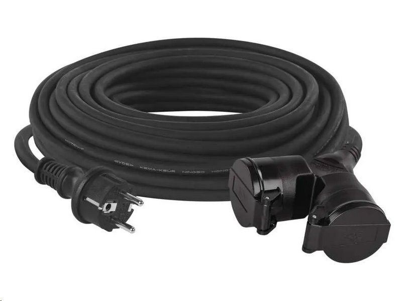 Predlžovací kábel EMOS P0604 spojka 25 m / 2 zásuvky / čierny / guma / 230 V / 1,5 mm²