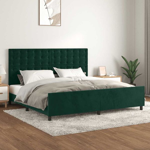 vidaXL Posteľ bez matraca tmavozelený 200x200 cm zamat