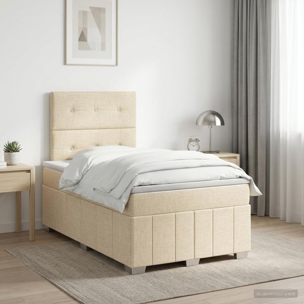 vidaXL Posteľ boxspring s matracom Krémová 120 x 200 cm Látka