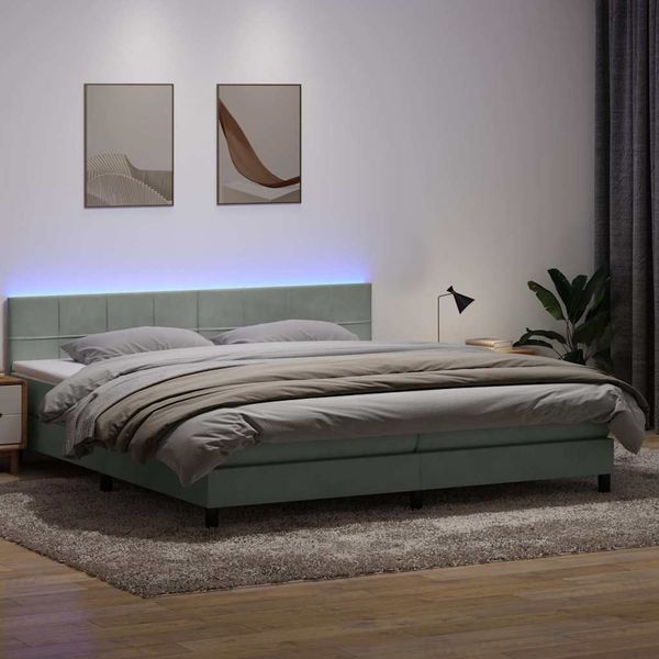 vidaXL Box Spring Posteľ s matracom a LED Svetlosivá 200x210 cm Zamat