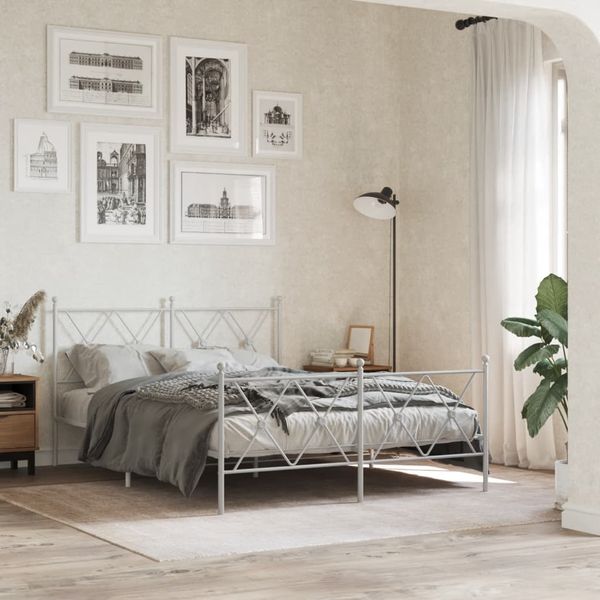 vidaXL Kovový rám postele s predným a zadným čelom biely 137x190 cm