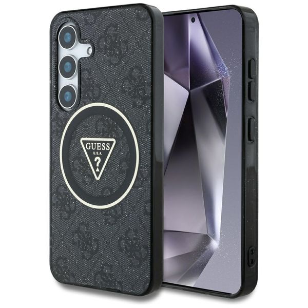Guess HC Magnetic IML Metal Glitter 4G Circle Triangle case for Samsung Galaxy S25 black