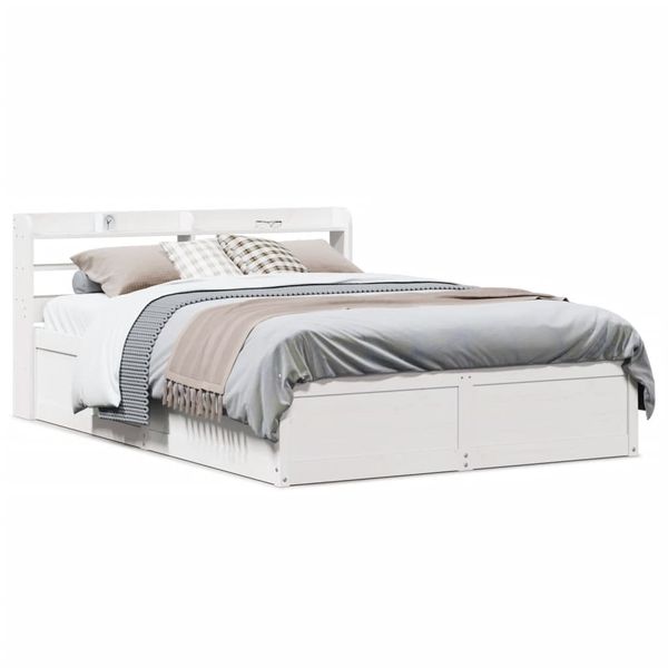 vidaXL Posteľný rám s čelom biely 135x190 cm borovicový masív
