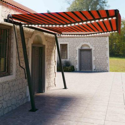 vidaXL Automatická markíza, LED a senzor vetra 4,5x3 m, oranžová/hnedá