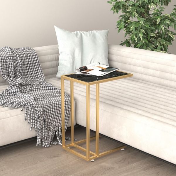 vidaXL Počítačový bočný stolík čierny mramor 50x35x65 cm tvrdené sklo