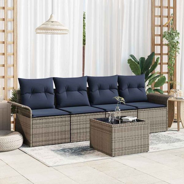vidaXL Súprava záhradných pohoviek 5 pcs Šedá a námornícka modrá