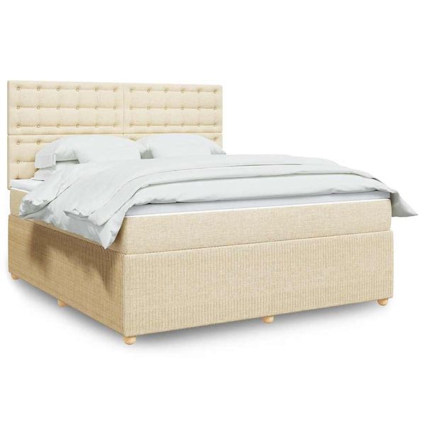 vidaXL Posteľný rám boxspring s matracom krémový 180x200 cm látka