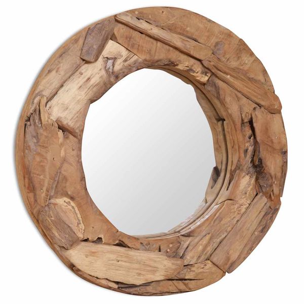 vidaXL Dekoratívne zrkadlo z teakového dreva, 60 cm, okrúhle