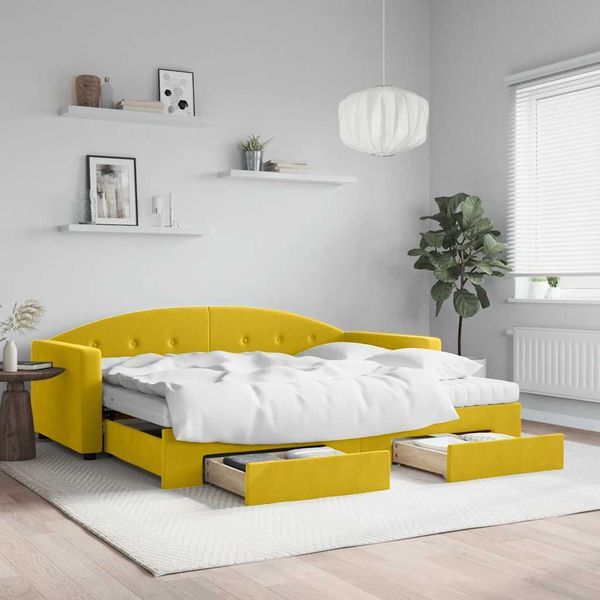 vidaXL Rozkladacia denná posteľ so zásuvkami žltá 90x200 cm zamat