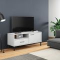 vidaXL TV skrinka s kovovými nohami biela masívna borovica OSLO