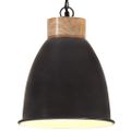 vidaXL Industriálna závesná lampa čierna železo a masívne drevo 23 cm E27