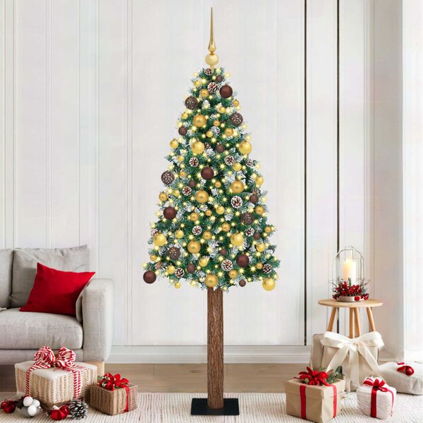 vidaXL Úzky vianočný stromček s 300 LED-i so stojanom Zelená 210 cm