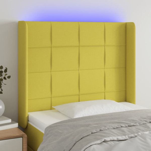 vidaXL Čelo postele s LED zelené 83x16x118/128 cm látka