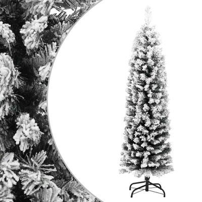 vidaXL Úzky umelý vianočný stromček, zasnežený, zelený 120 cm, PVC