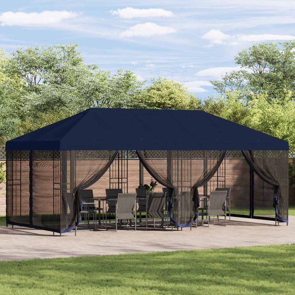 vidaXL Altánok so stenami 6 x 3 m Modrá Polyester a oceľ 190