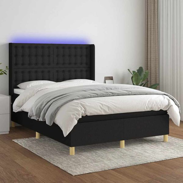 vidaXL Posteľ boxsping s matracom a LED čierna 140x190 cm látka