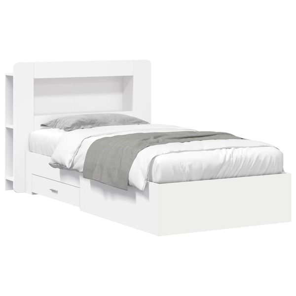 vidaXL Rám postele so skladom Biela 98.5 x 200 cm Kompozitné drevo