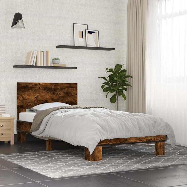 vidaXL Posteľný rám dymový dub 75x190 cm kompozitné drevo a kov